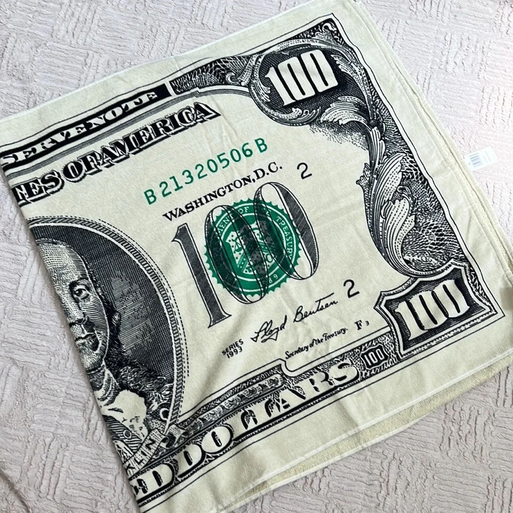 $100 bill beach or bath towel by Kaufman, 100% cotton, New with tags